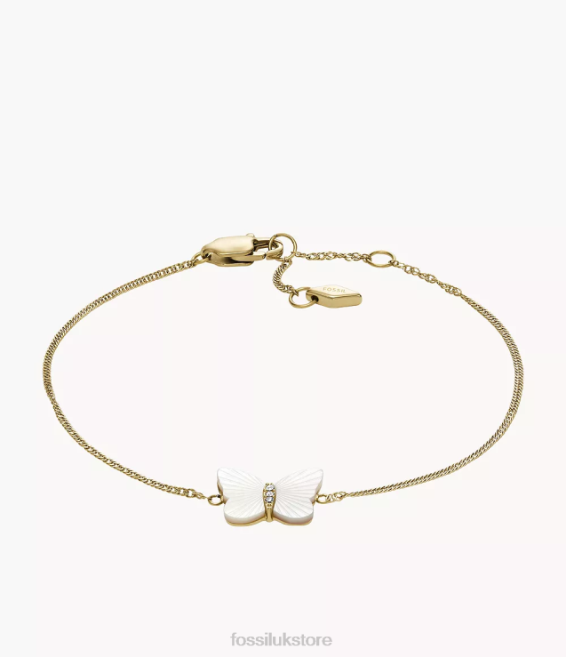 Jewelry 2N02H973 White Mother of Pearl Women Fossil Radiant Wings Butterfly Chain Bracelet
