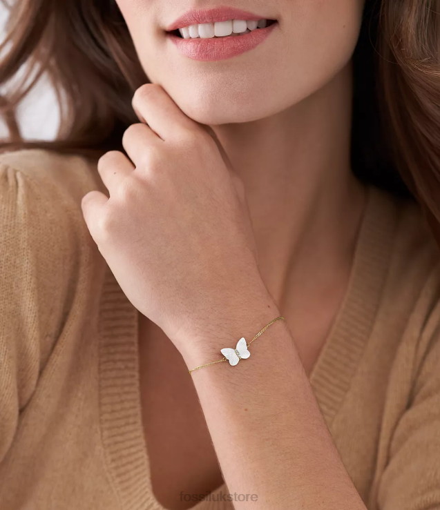 Jewelry 2N02H973 White Mother of Pearl Women Fossil Radiant Wings Butterfly Chain Bracelet