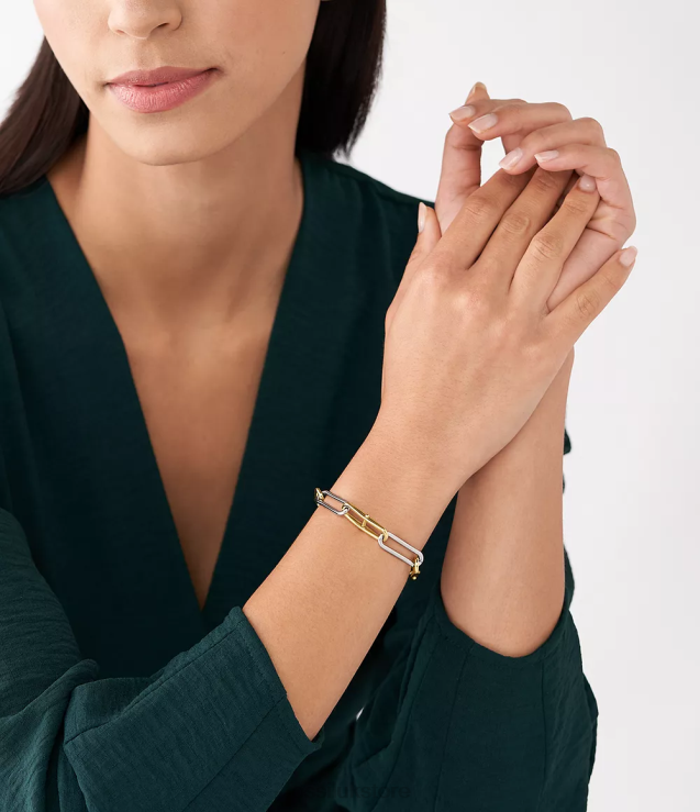 Jewelry 2N02H975 Two-Tone Women Fossil Heritage D-Link Stainless Steel Chain Bracelet