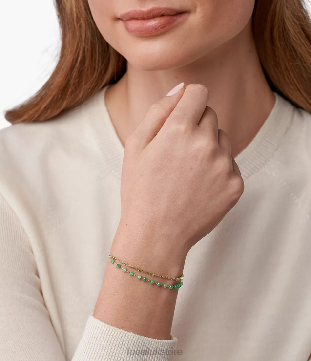 Jewelry 2N02H977 Green Women Fossil Georgia Modern Meadows Jade Beaded Bracelet