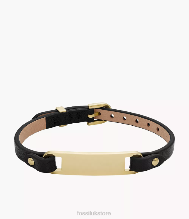 Jewelry 2N02H980 Black Women Fossil Heritage Plaque Leather Strap Bracelet
