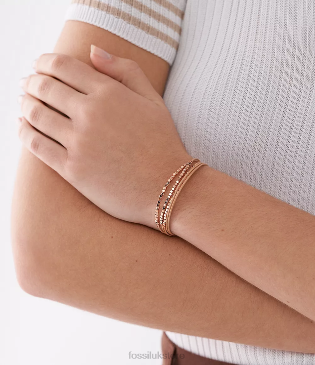 Jewelry 2N02H981 Brown Women Fossil All Stacked Up Leather Chain Bracelet