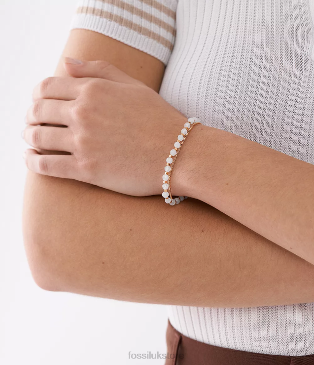 Jewelry 2N02H982 Rose Quartz Women Fossil All Stacked Up Chain Beaded Bracelet