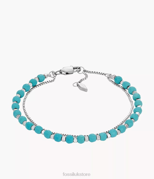 Jewelry 2N02H983 Reconstituted Turquoise Women Fossil All Stacked Up Chain Beaded Bracelet