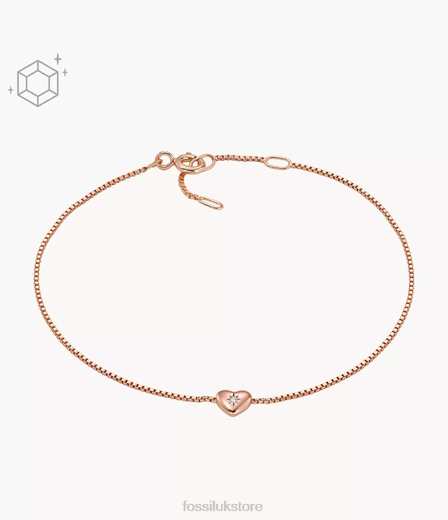 Jewelry 2N02H985 Rose Gold Women Fossil True Love 14K Plated Clear Laboratory Grown Diamond Station Bracelet