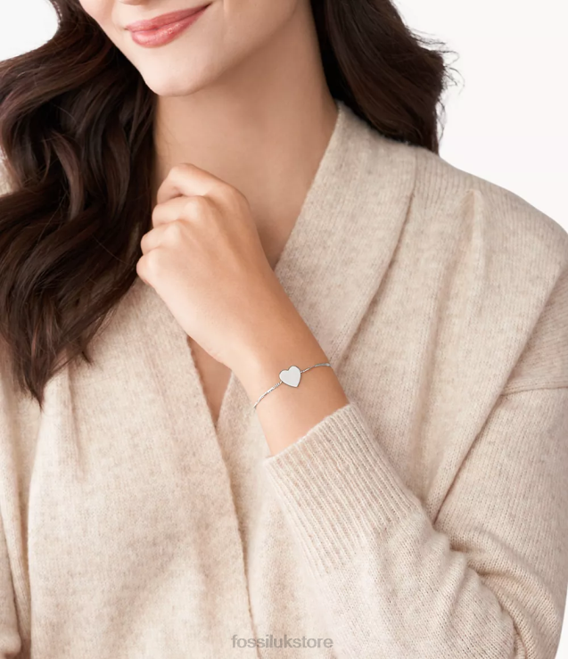 Jewelry 2N02H987 Silver-Tone Women Fossil Lane Heart Stainless Steel Bracelet