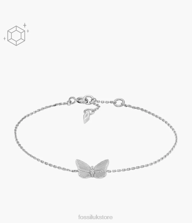 Jewelry 2N02H992 Silver Women Fossil Sterling Butterflies Chain Bracelet