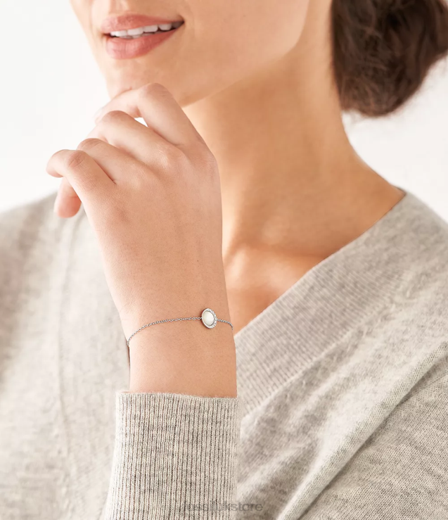 Jewelry 2N02H993 White Mother-of-Pearl Women Fossil Crescent Sterling Chain Bracelet