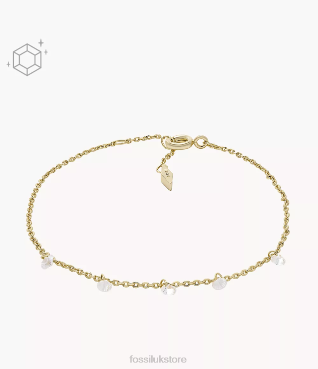 Jewelry 2N02H996 Gold Women Fossil Sadie Shine Bright 14K Plated Brass and Stainless Steel Dangle Bracelet