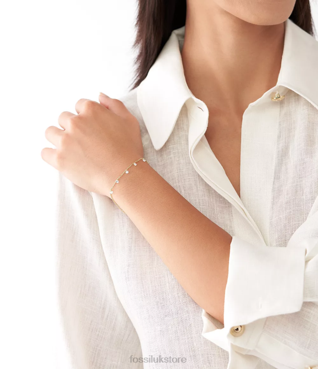 Jewelry 2N02H996 Gold Women Fossil Sadie Shine Bright 14K Plated Brass and Stainless Steel Dangle Bracelet