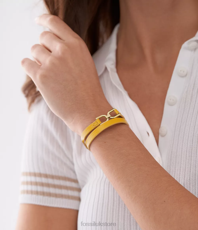 Jewelry 2N02H998 Lemon Yellow Women Fossil Heritage D-Link Leather Strap Bracelet