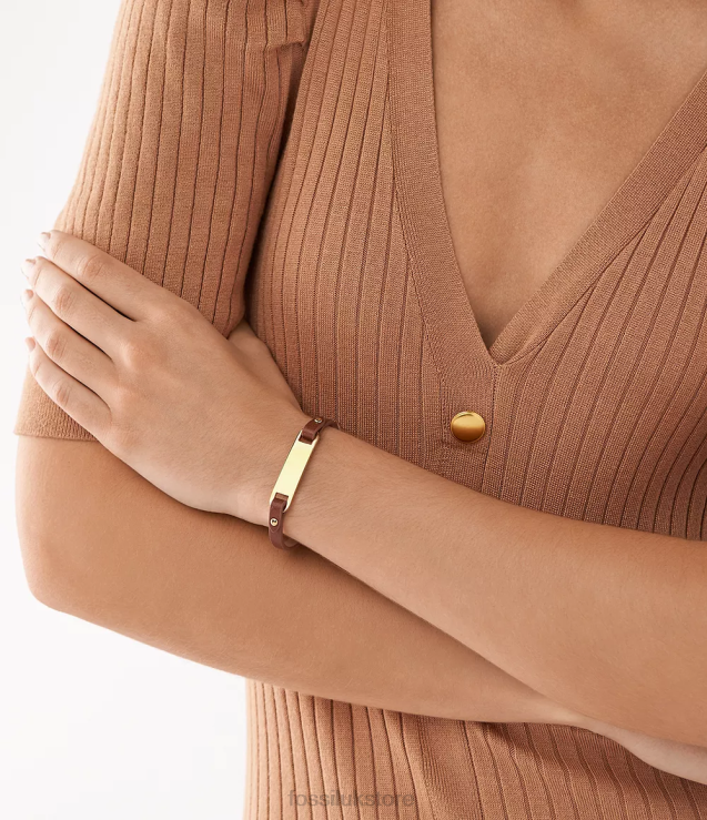 Jewelry 2N02H999 Brown Women Fossil Heritage Plaque Leather Strap Bracelet