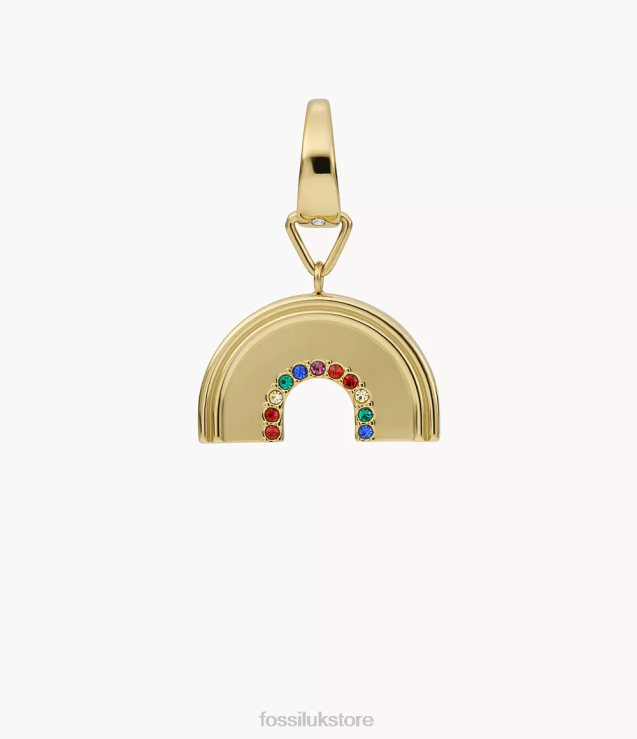 Jewelry 2N02H1193 Gold-Tone Women Fossil Rowan Oh So Charming Multicolor Glass Stainless Steel Rainbow Charm