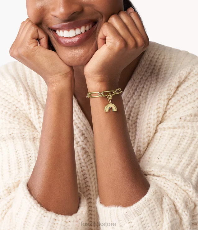 Jewelry 2N02H1193 Gold-Tone Women Fossil Rowan Oh So Charming Multicolor Glass Stainless Steel Rainbow Charm