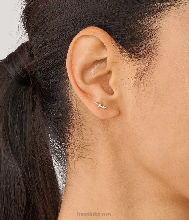 Jewelry 2N02H1037 Gold-Tone Women Fossil All Stacked Up Stainless Steel Climber Earrings