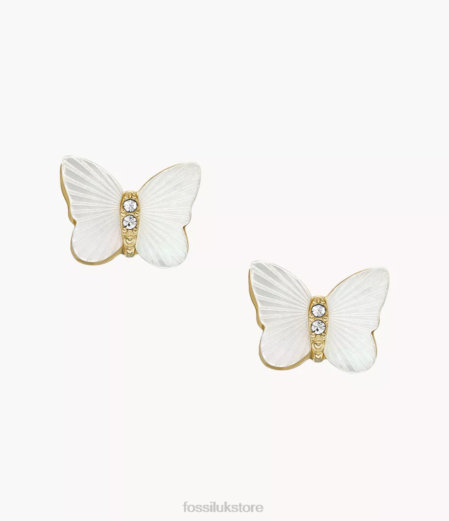 Jewelry 2N02H1041 White Mother of Pearl Women Fossil Radiant Wings Stud Butterfly Earrings