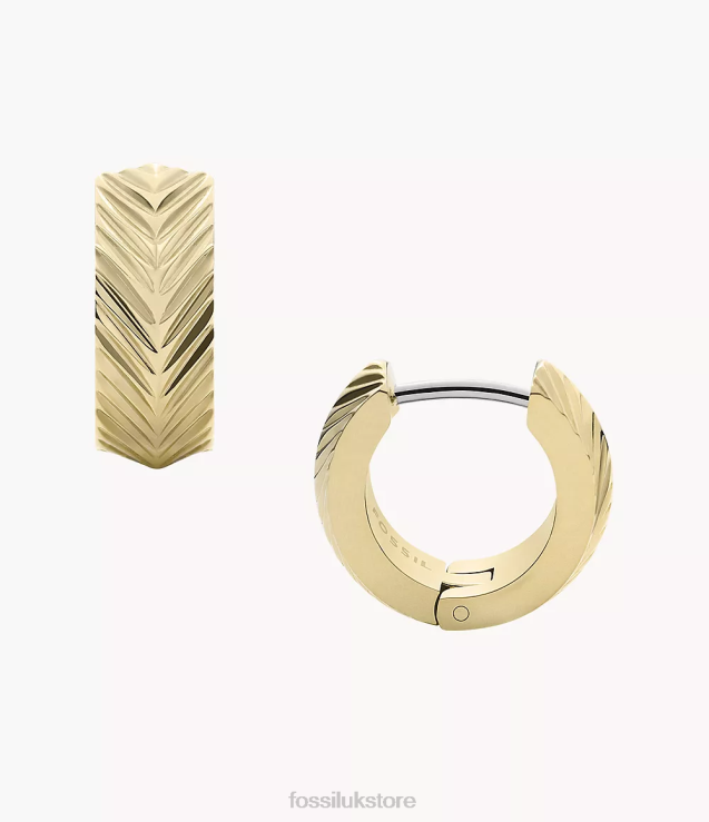 Jewelry 2N02H1043 Gold-Tone Women Fossil Harlow Linear Texture Stainless Steel Huggie Hoop Earrings