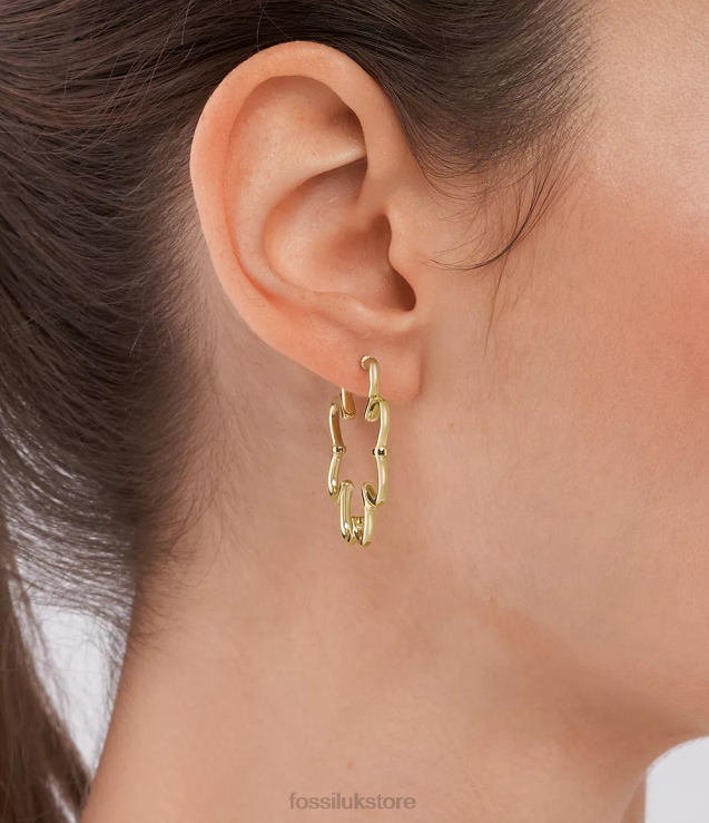 Jewelry 2N02H1053 Golden Women Fossil Sun Stainless Steel Hoop Earrings