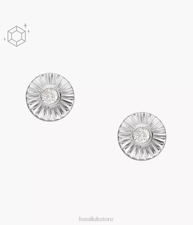 Jewelry 2N02H1055 Silver Women Fossil Sterling Texture Circle Stud Earrings