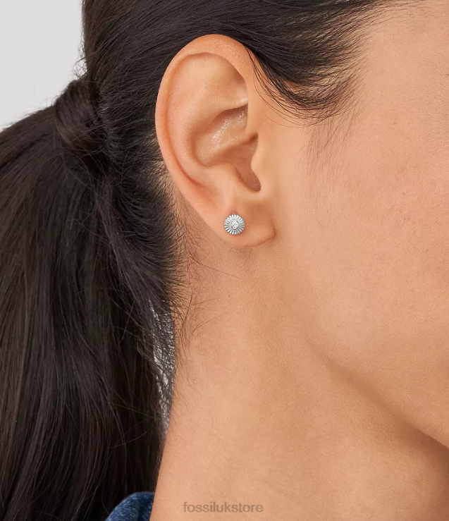 Jewelry 2N02H1055 Silver Women Fossil Sterling Texture Circle Stud Earrings