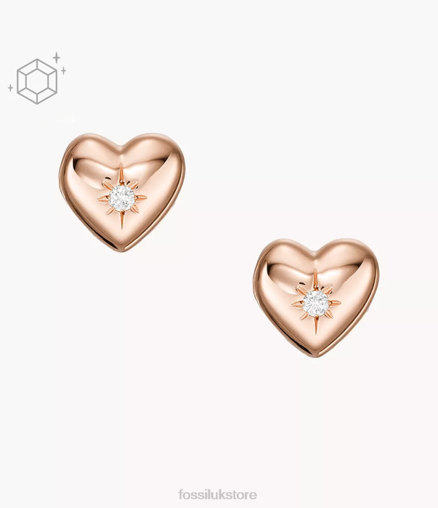 Jewelry 2N02H1056 Rose Gold Women Fossil True Love 14K Plated Clear Laboratory Grown Diamond Stud Earrings