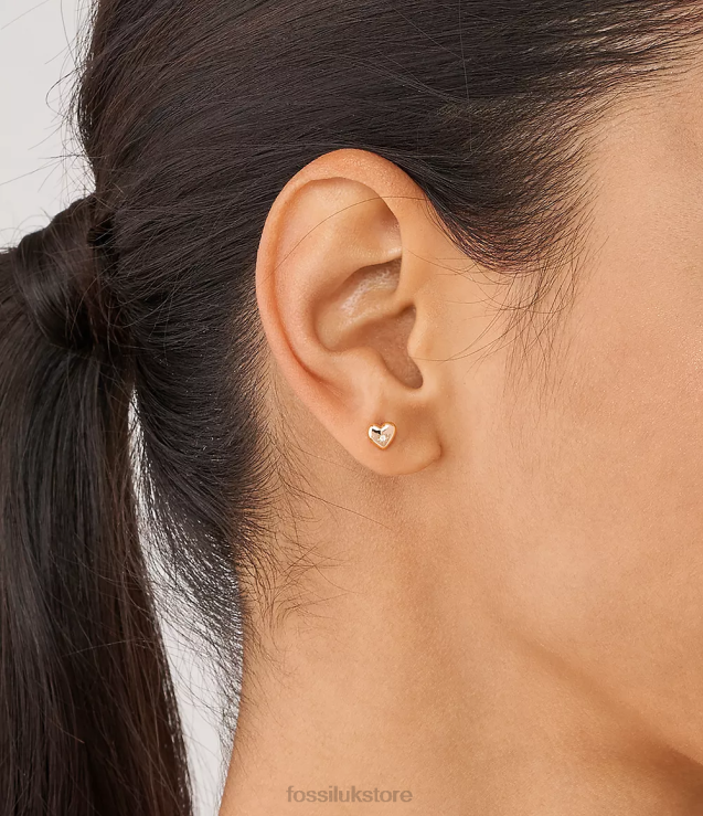 Jewelry 2N02H1056 Rose Gold Women Fossil True Love 14K Plated Clear Laboratory Grown Diamond Stud Earrings