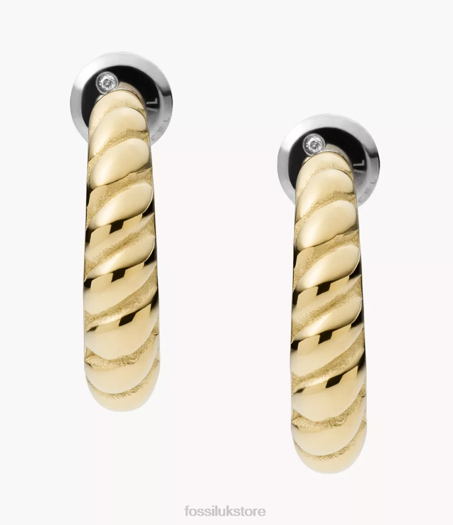 Jewelry 2N02H1060 Gold-Tone Women Fossil Sadie Vintage Twists Stainless Steel Hoop Earrings