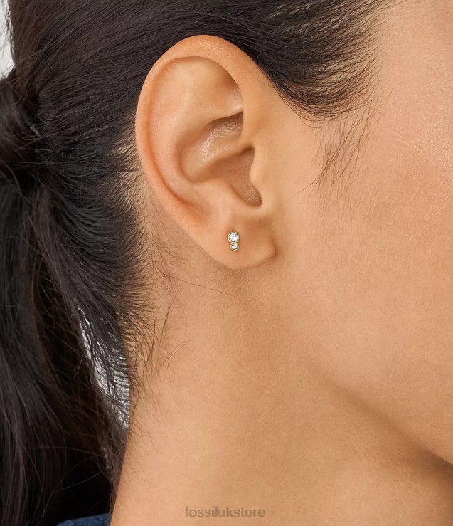 Jewelry 2N02H1064 Gold-Tone Women Fossil All Stacked Up Stainless Steel Stud Earrings
