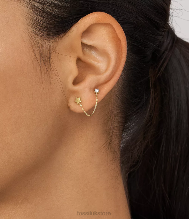 Jewelry 2N02H1071 Gold-Tone Women Fossil All Stacked Up Stainless Steel Single Climber Earring