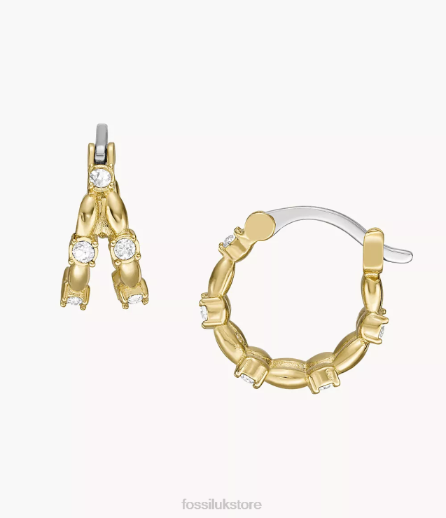 Jewelry 2N02H1072 Gold-Tone Women Fossil All Stacked Up Stainless Steel Hoop Earrings