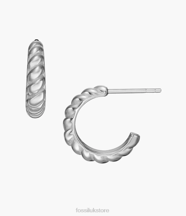 Jewelry 2N02H1074 Silver-Tone Women Fossil Vintage Twists Stainless Steel Hoop Earrings