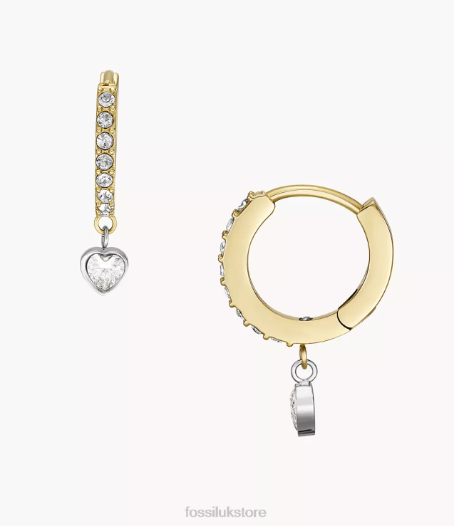 Jewelry 2N02H1076 Two-Tone Women Fossil Sadie Tokens Of Affection Stainless Steel Hoop Earrings