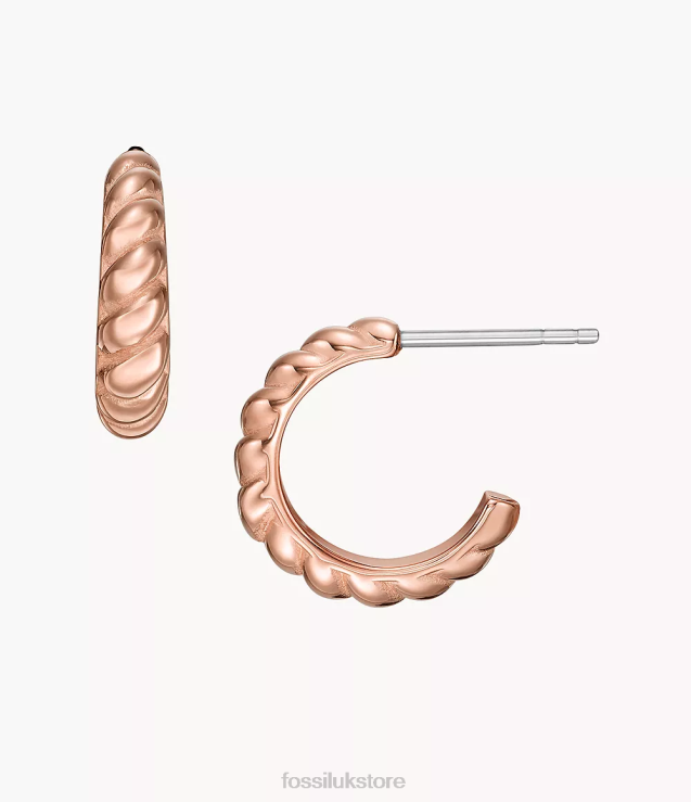 Jewelry 2N02H1081 Rose Gold-Tone Women Fossil Vintage Twists Stainless Steel Hoop Earrings