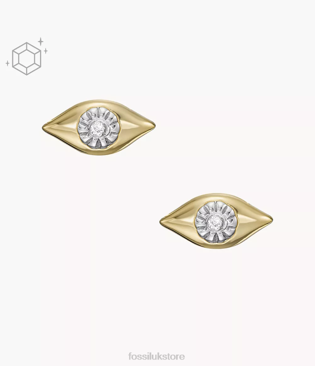Jewelry 2N02H1082 Gold Women Fossil Evil Eye 14K Plated Clear Laboratory Grown Diamond Stud Earrings