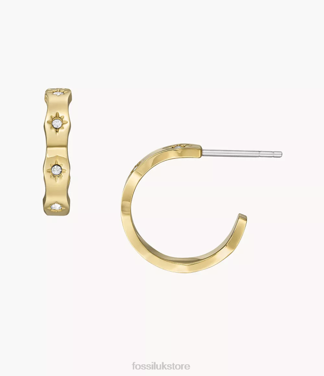 Jewelry 2N02H1083 Gold-Tone Women Fossil Sadie Scalloped Edge Stainless Steel Hoop Earrings