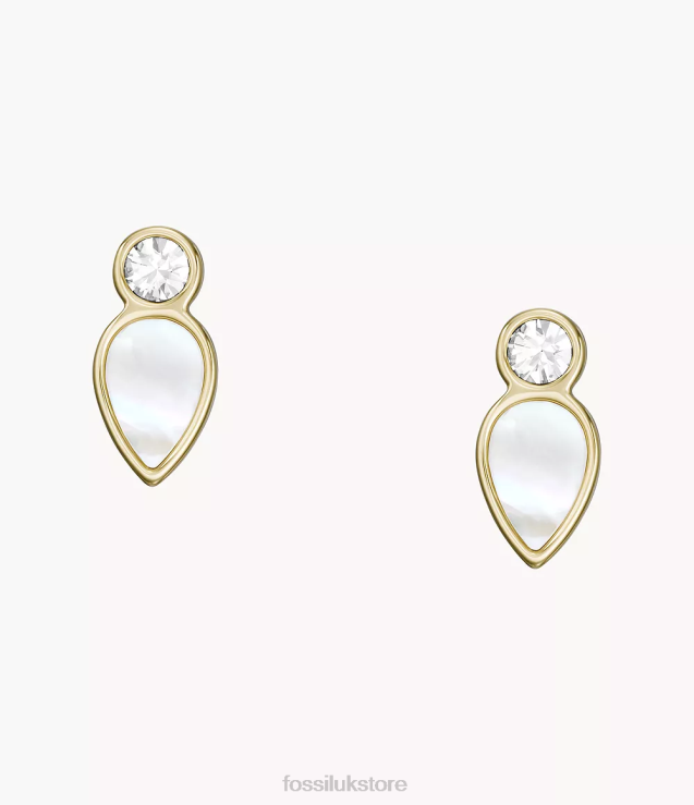 Jewelry 2N02H1084 White Mother of Pearl Women Fossil Teardrop Stud Earrings