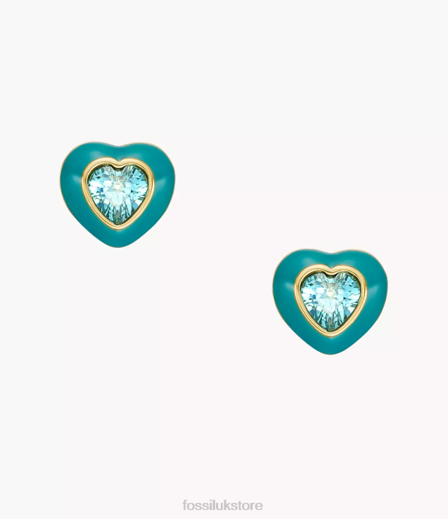 Jewelry 2N02H1086 Blue Women Fossil Color Pop Heart Stud Earrings