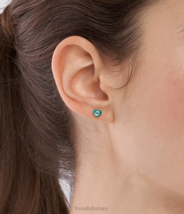 Jewelry 2N02H1086 Blue Women Fossil Color Pop Heart Stud Earrings