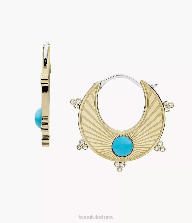 Jewelry 2N02H1205 Turquoise Women Fossil Texas Sun Hoop Earrings