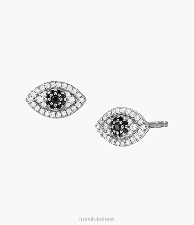 Jewelry 2N02H1240 Silver Women Fossil Evil Eye Sterling Stud Earrings