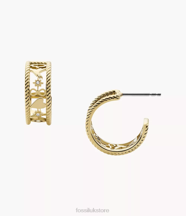 Jewelry 2N02H1244 Golden Women Fossil Sutton Icons Stainless Steel Hoop Earrings