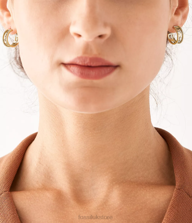 Jewelry 2N02H1244 Golden Women Fossil Sutton Icons Stainless Steel Hoop Earrings