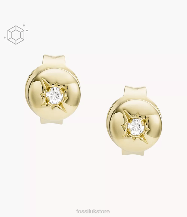 Jewelry 2N02H1253 Silver Women Fossil Light 18K Plated Sterling Clear Laboratory Grown Diamond Stud Earring