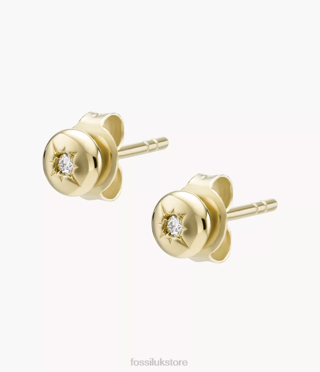 Jewelry 2N02H1253 Silver Women Fossil Light 18K Plated Sterling Clear Laboratory Grown Diamond Stud Earring