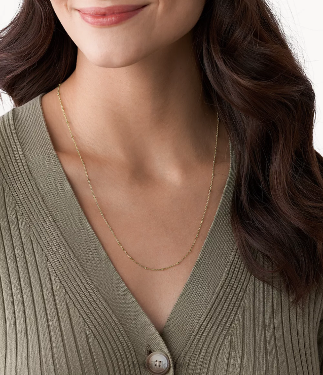 Jewelry 2N02H1130 Gold-Tone Women Fossil Corra Oh So Charming Long Stainless Steel Chain Necklace