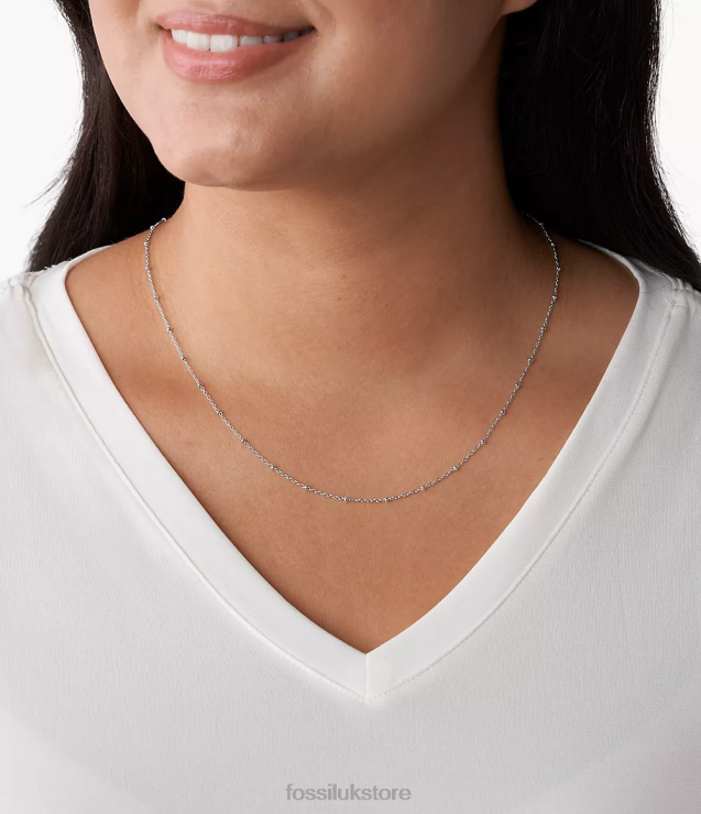 Jewelry 2N02H1144 Silver-Tone Women Fossil Corra Oh So Charming Long Stainless Steel Chain Necklace