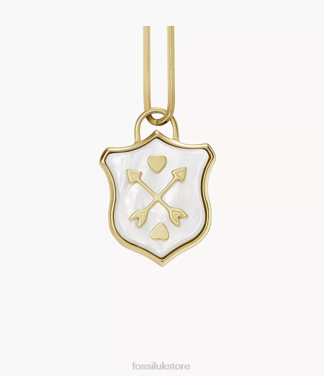 Jewelry 2N02H1183 Mother-of-Pearl Women Fossil Sutton Shield Stainless Steel Chain Necklace