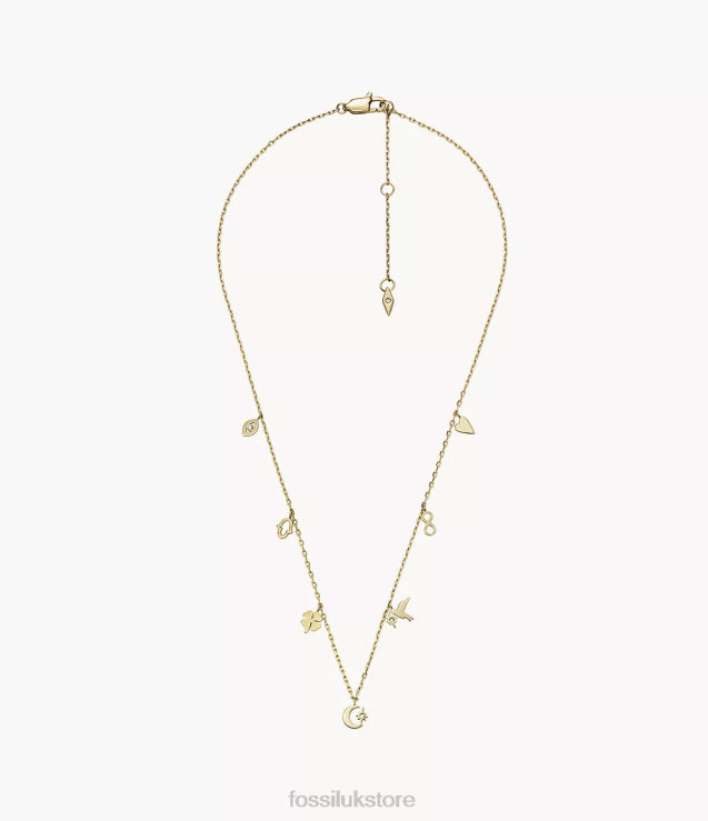 Jewelry 2N02H1189 Golden Women Fossil Sutton Icons Stainless Steel Station Necklace