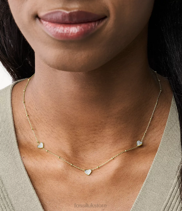 Jewelry 2N02H1318 Gold-Tone Women Fossil Sutton Classic Valentine Stainless Steel Heart Chain Necklace