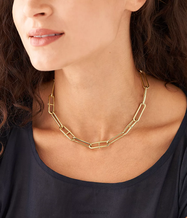 Jewelry 2N02H902 Gold-Tone Women Fossil Heritage D-Link Stainless Steel Chain Necklace